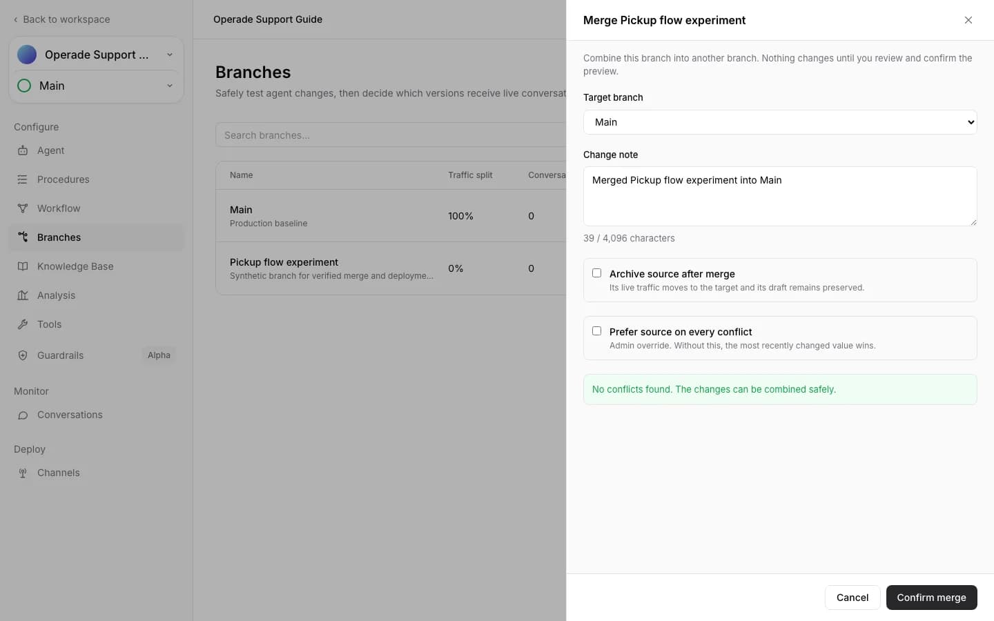Merge preview from Pickup flow experiment into Main with no conflicts and Main at 100 percent traffic